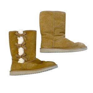 Ugg Koolaburra Tall Tan Winter Boots With Bows Size 12 Minimal Wear